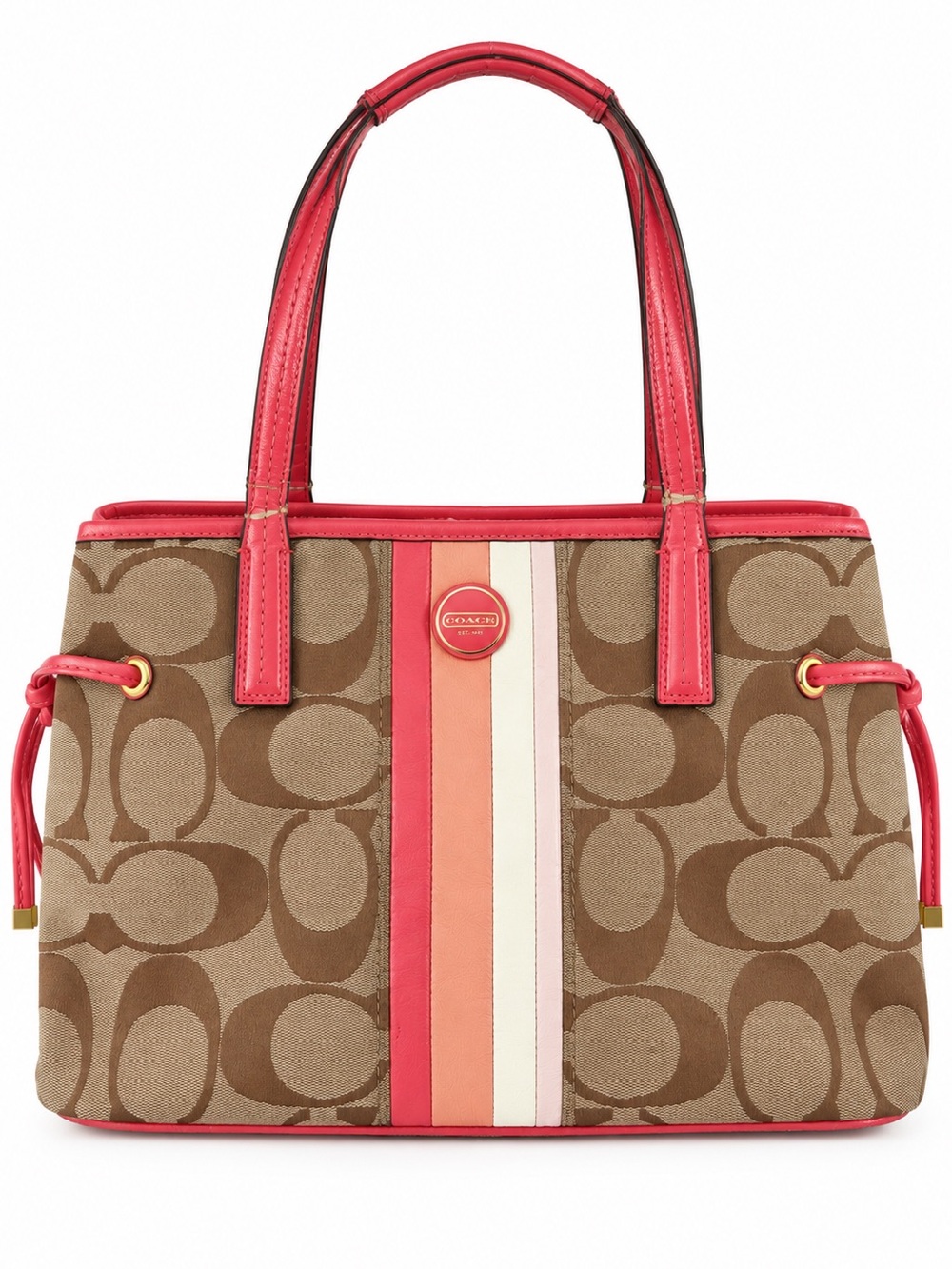 Coach Signature C Coral Pink Stripe Y2K Drawstring Tote Bag